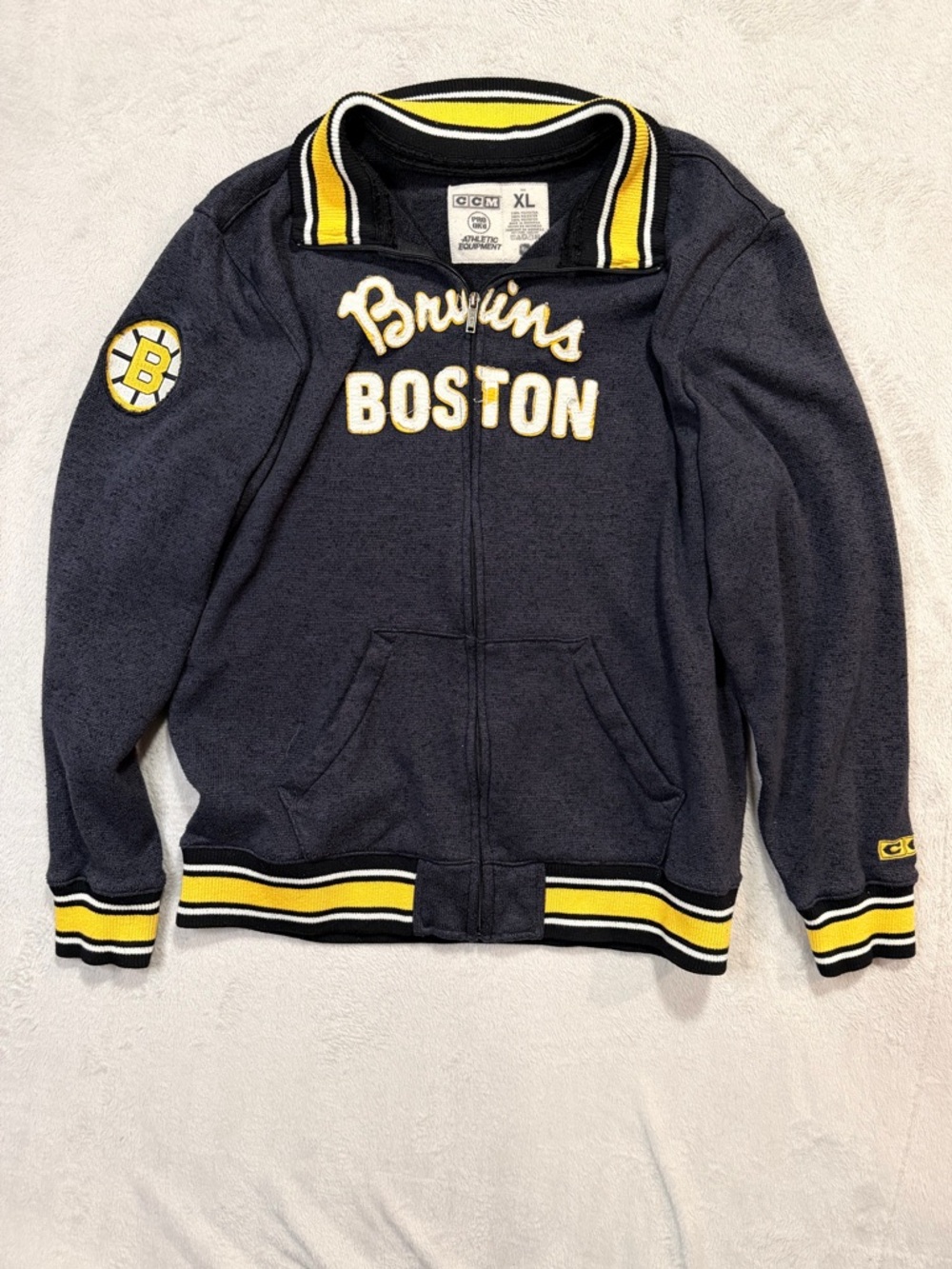 CCM Navy and Yellow Boston Bruins Zip-Up Sweatshirt